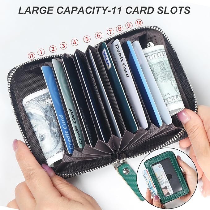 EcoVision Credit Card Holder RFID Card Case Wallet, Small Accordion Zipper Card Case Holder, Card Organizer Case for Women Men