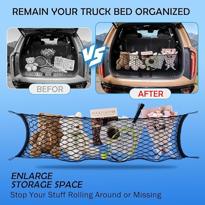 Envelope Style Cargo Net for Kia Telluride 2022-2024 2025 2026 Accessories, Trunk SUV Mesh Cargo Net, Upgraded 5mm Bungee & Double-Layer Nylon Storage Tailgate Netting Grocery&Tools Holder Organizer