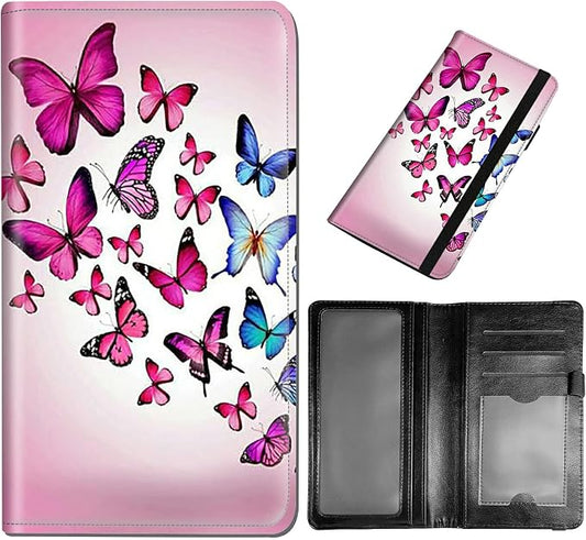 DEGDFSGR Checkbook Cover - Premium Leather Standard Duplicate Register Check Card Book Holder Wallet with RFID Blocking Function for Girl Men Women (Pink Flying Butterfly)