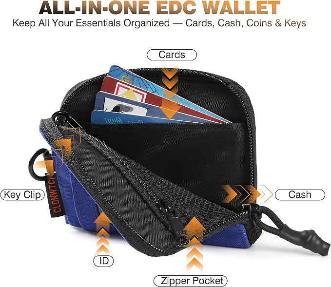 Coin Purse for Men, RFID Blocking 500D Nylon Small Wallet with Key Clip, Slim Front Pocket Card Holder, Zipper Coin Pouch & ID Window Organizer for Cards, Cash