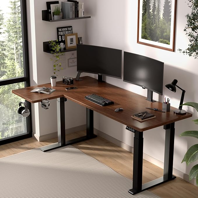 4-Leg L-Shape Standing Desk Frame Dual Motor, Electric Corner Legs Compatible Desktop Size 55??71?? 264 lbs Weight Capacity, Anti-collision Detection Stand Up Desk Frame Workstation, Black Frame Only
