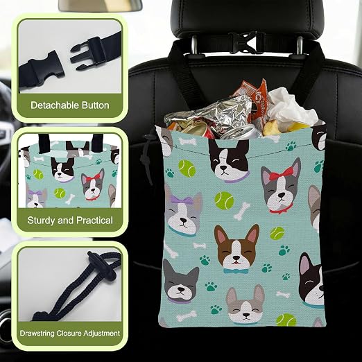 Car Trash Bag Cute Dog Paw Bone Waterproof Car Trash Bag Hanging Leakproof Car Garbage Bag Washable Reusable Trash Bag for Car Interior Hanging Organizer Storage Vehicle Travelling Camping