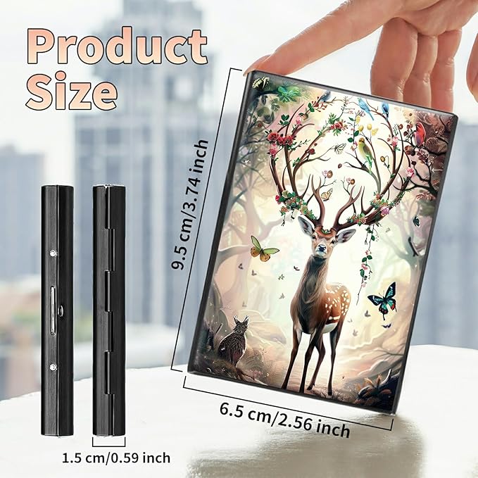 Slim Credit Card Holder, Decorative Deer Butterfly RFID Blocking Metal Wallet for Men & Women, Aluminum Minimalist Hard Case Pocket-Sized Business Cards Organizer (Fits Up to 10 Cards)