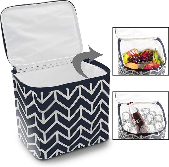 Trunk Organizer for car, Foldable Car Storage Bag Portable Insulation Cooler Bag Collapsible Vehicle Organizer Divider Storage Totes with 4 Compartment Cargo Tote for Groceries Caddy SUV, Navy Blue