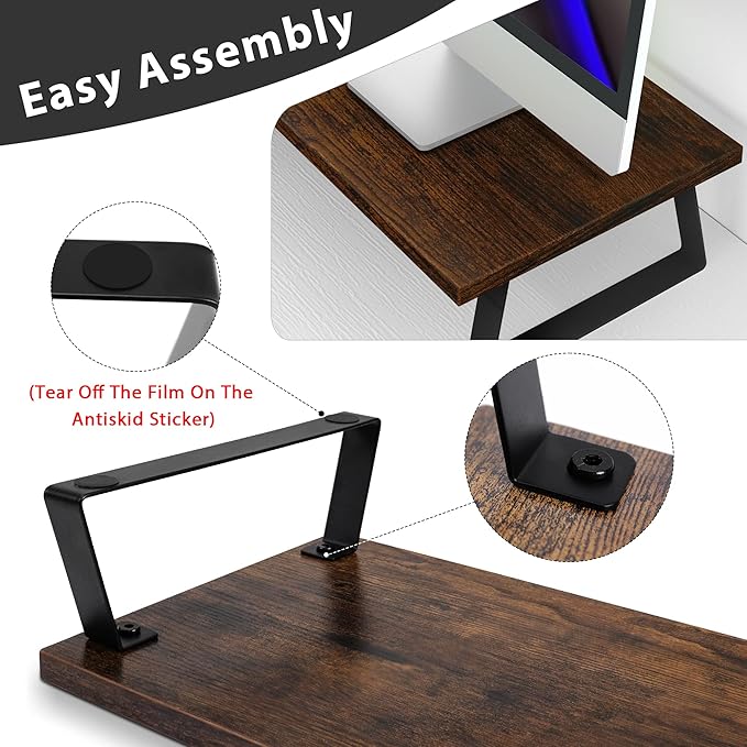 Aothia Large Dual Monitor Stand - Computer Monitor Stand, Desk Shelf For Monitor,Wood Monitor Stand With Adjustable Length And Angle,Desktop Organizer,Large Monitor Stand For Pc,Laptop(Vintage)
