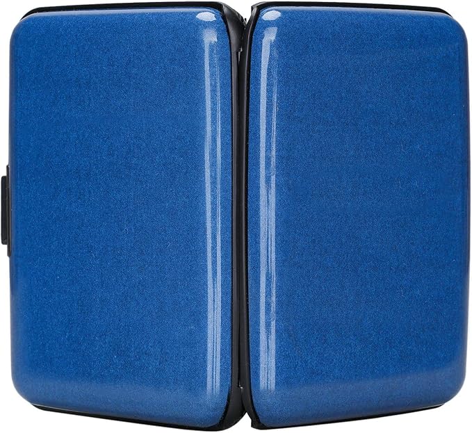ELFISH RFID Blocking Credit Card Protector Aluminum ID Case Hard Shell Business Card Holders Metal Wallet for Men or Women (Dark blue)