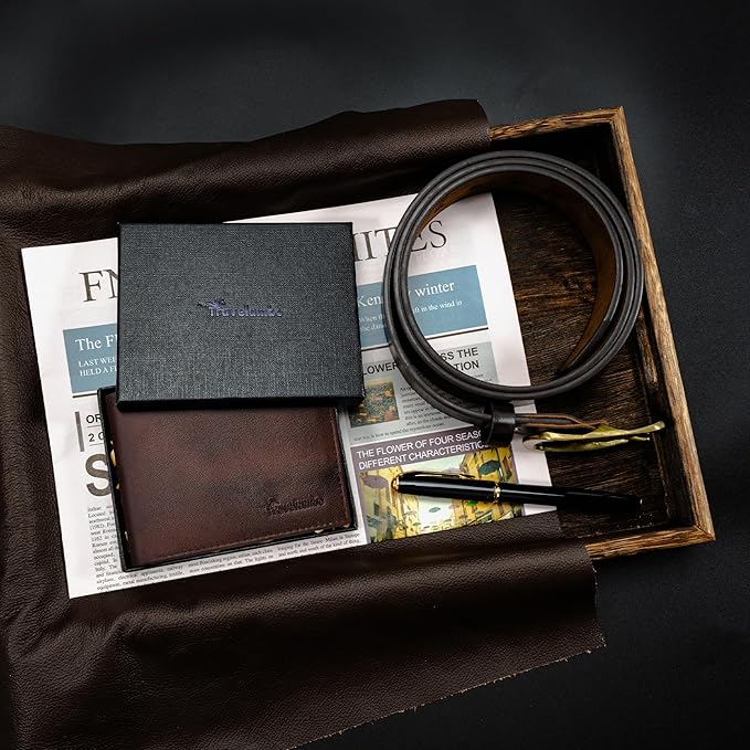 Travelambo Genuine Leather Wallet for Men with Gift Box - Handmade Bifold Stylish - Mens Wallets Rfid Blocking with 2 ID Windows