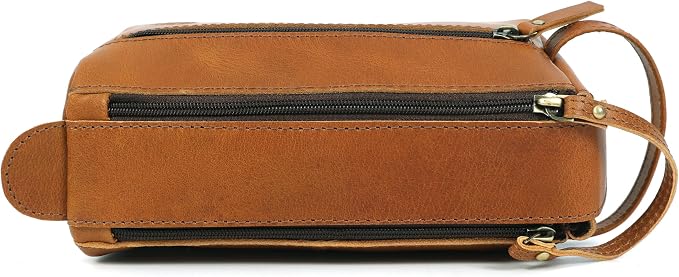 Toiletry Bag for Men – Premium Leather Dopp Kit | Durable Travel Shaving Bag | Stylish Cinnamon Brown Organizer | Compact, Waterproof & Gift-Ready