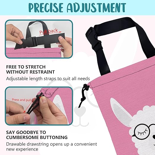 Car Garbage Bag Cute White Alpaca in Glasses Drawstring Car Trash Bag Hanging for Back Seat with Adjustable Buckle Canvas Vehicle Trash Can Easy-to-Install