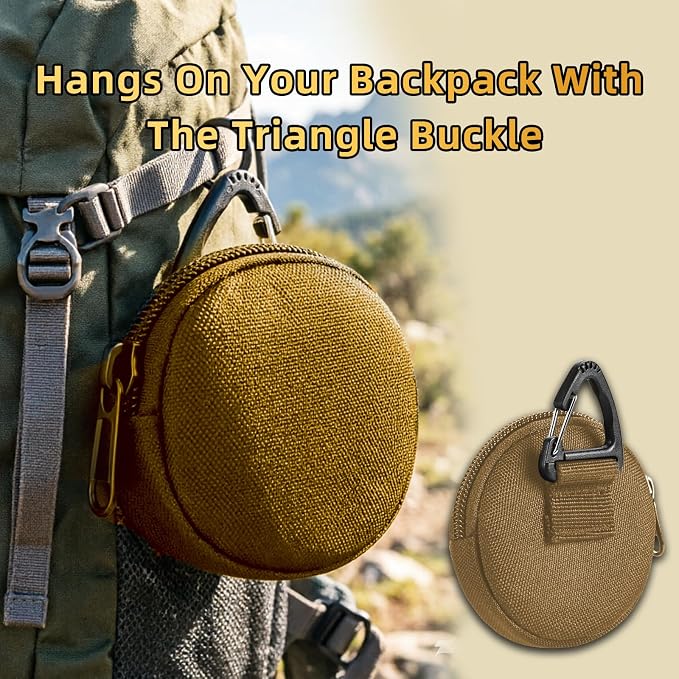 Coin Pouch for Men 2PCS Khaki, 1000D Nylon Small Zipper Change Purse with Triangle Buckle, Mini Portable Compact Pocket Coin Holder for Loose Change