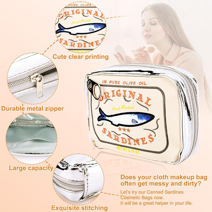 Canned Sardines Makeup Bag, Canned Sardines Style Toiletry Bag Cute Travel Bag Creative Cute Makeup Bag Aesthetic Toiletry Bag for Women