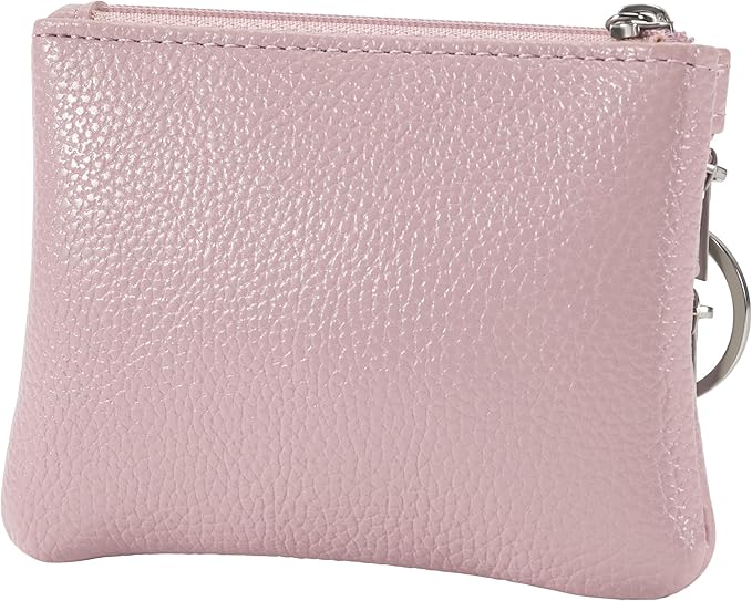 Chelmon 2 Pack Coin Purse Pouch Change Card Holder Small Wallet with Keychain for Women and Men (Pink & Pink)