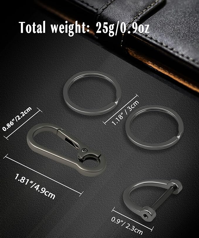 Metal Keychain Clip with Key Rings and D Ring, Heavy Duty Carabiner Key Chain Hook Holder for Car Home Keys