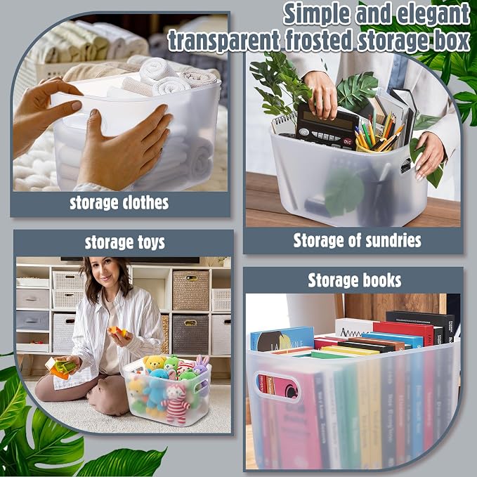Thyle 12 Pack Translucent Plastic Storage Bins with Lids 7 Quart Toy Storage Box Stackable Nestable Organizer Boxes with Handle and Labels for Classroom Shelf Bedroom Desktop Toys School Supplies