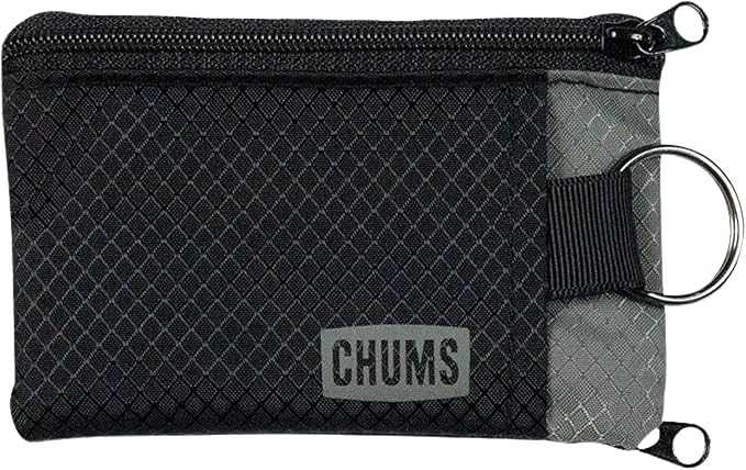 Chums Surfshorts Wallet - Solid Colors Collection, Lightweight Slim Wallet with RFID Blocking Card & Clear ID Window - Zippered Minimalist Wallet w/Key Ring