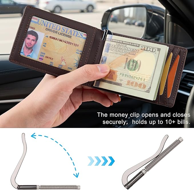 Slim Wallet for Men RFID Blocking, Genuine Leather Card Holder Minimalist Bifold, Front Pocket Wallets for Men with Money Clip Small Thin