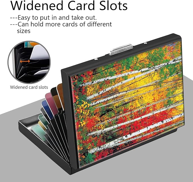 Credit Card Holder Autumn Forest Design Mini RFID Blocking Aluminum Wallet Slim Metal Hard Cover Shell Travel Wallet ID Cases Small Credit Cards Case Business Cards for Women Men Girls