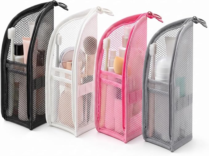 Standing Toiletry Bag, 4 Pcs Portable Lightweight Toiletry Bag for Travel, Waterproof EVA Mesh Large Capacity Toiletries Organizer Bag Cosmetic Zipper Pouch, Travel Essentials for Women Men