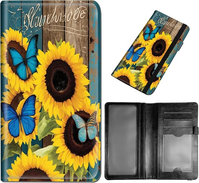 DEGDFSGR Checkbook Cover - Premium Leather Standard Duplicate Register Check Card Book Holder Wallet with RFID Blocking Function for Girl Men Women,Wooden Butterfly Sunflower