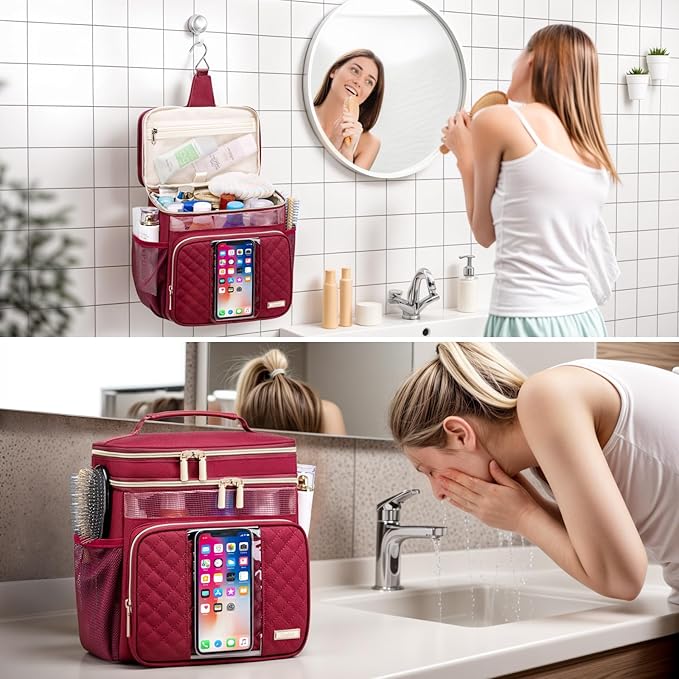 Tealari Large Toiletry Bag for Women Men,Bathroom Bag,Water Resistant Shower Bag,Makeup Bag,Portable Shower Caddy for College Dorm,Hanging Travel Toiletry Bag with Transparent Waterproof Phone Pocket