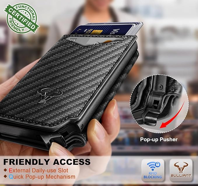 BULLIANT Men Wallet Leather Wallet Card Holders Money Clip for Men 10Cards-Magnetic Flip on Metal Case
