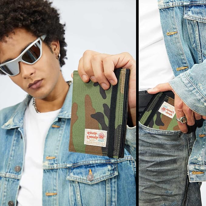 Rough Enough Passport Holder Wallet Cover Case Men Women Kids Family for Travel Vacation Trip Essential Cordura Camo