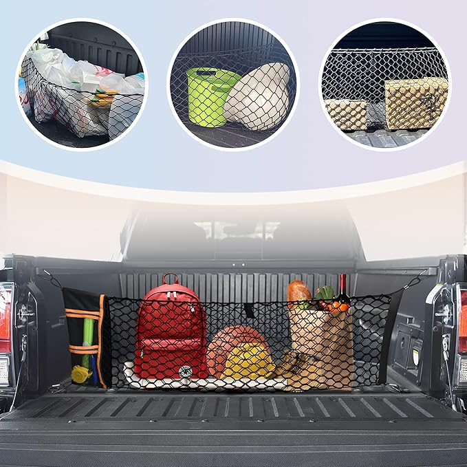 Envelope Style Truck Cargo Net Compatible with Toyota Tacoma 2005-2024, Highly Elastic Truck Bed Net for Tacoma Accessories, Upgraded Storage Bag & 4.5mm Bungee