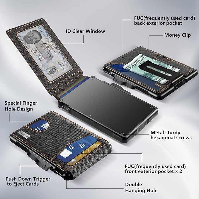 umoven Wallet for Men - with Money Clip Slim Leather Slots Credit Card Holder RFID Blocking Bifold Minimalist Wallet