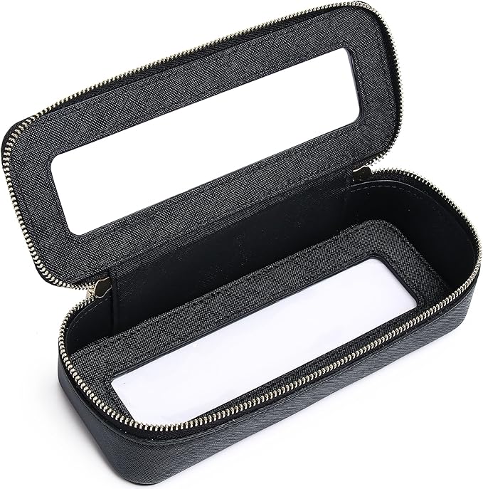 Pinkmik Makeup Brush Bag Slim Clear Makeup Bag Transparent Travel Cosmetic Case & Toiletry Bag with Zipper Small Beatuy Makeup Bag Purse Organizer for Women (Black, SLIM)