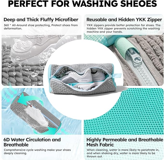 Shoe Washing Machine Bag: Shoe Washing Bag Keeps Clean - Reusable Laundry Shoe Bag for Sneaker Tennis Shoes Unstain Cleaner Kit(Grey 2 Pcs)