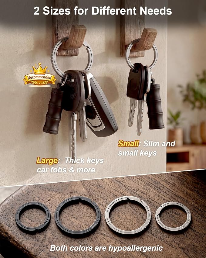 PJYTAC Titanium Key Rings Side Push Key Chain Rings Heavy Duty, Ultra Light Easy to Open Keyrings for Key Fobs Gift for Men