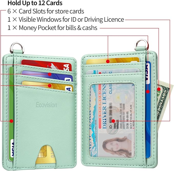 EcoVision Slim Minimalist Front Pocket Wallet, RFID Blocking Credit Card Holder Wallet with Detachable D-Shackle for Men Women