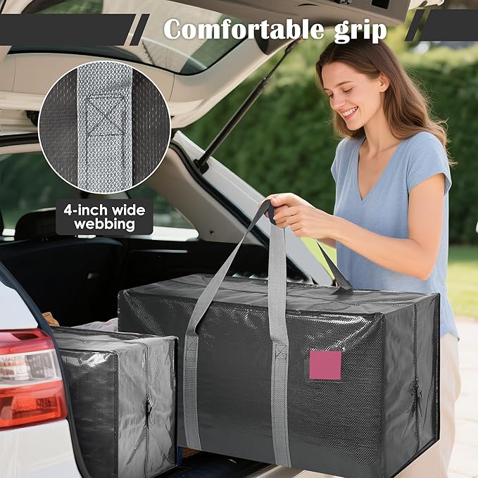 6 Pack Moving Bags with Full-Open Side Zipper, Extra Large 93L Heavy Duty Waterproof Foldable Storage Totes for College Dorm, Moving & Home Organization Gray