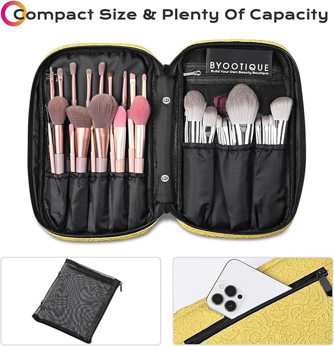 BYOOTIQUE Travel Makeup Brush Holder Bag Cosmetic Brush Organizer Rococo Yellow