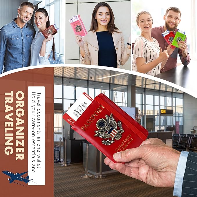 Passport Holder Cover Travel Wallet RFID Blocking Wallets Family Passport Organization Personalized Wallet Case for Men and Women Travel Must Haves (Red)