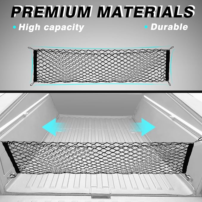 BestEvMod Cargo Mesh Net for Pickup Truck Bed Fit for Tesla Cybertruck 2026 2025 2024 Accessories Mesh Extra Strong Hook Stretchable Trunk Organizer Cargo Net(Stand Envelope Net, Reinforced POM Hooks)