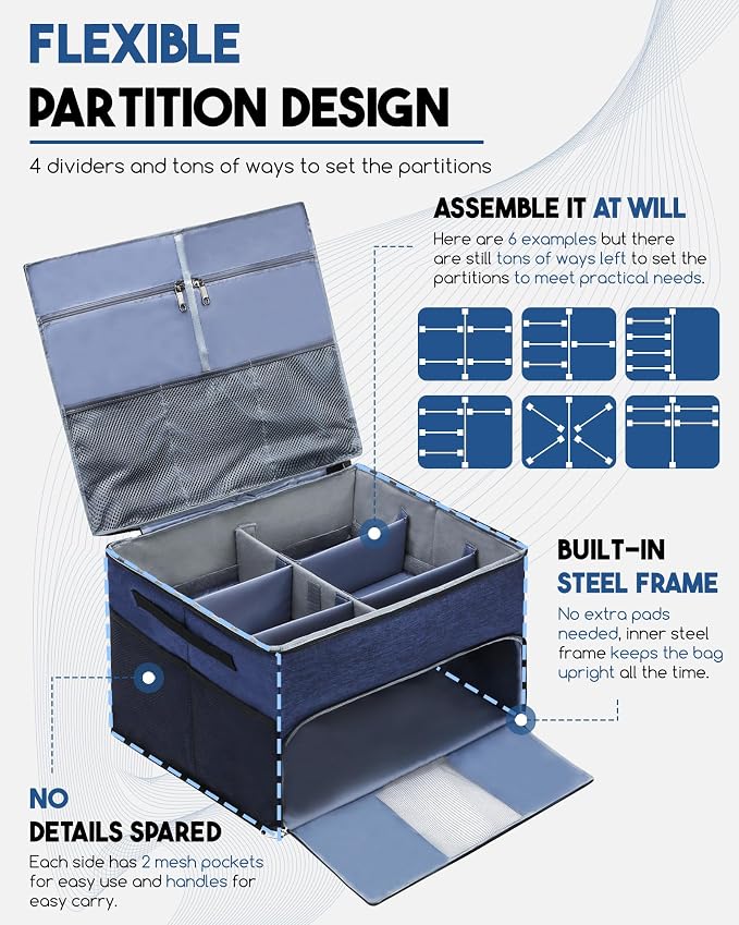 Golf Trunk Organizer for Golf Shoes Clothes Gloves Hats Large Collapsible Golf Storage Box with 4 Dividers Water-Resistant Golf Shoe Bag for 2 Pair of Shoes Golfing Accessories for Men Women Golfers