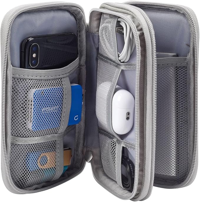 CAAORDKSO Electronic Organizer Travel Cable Accessories Case, Organizer Bag, Accessories Pouch for USB, Cord, Charger, Phone, Power Bank, Earphone (Light Grey, Medium)
