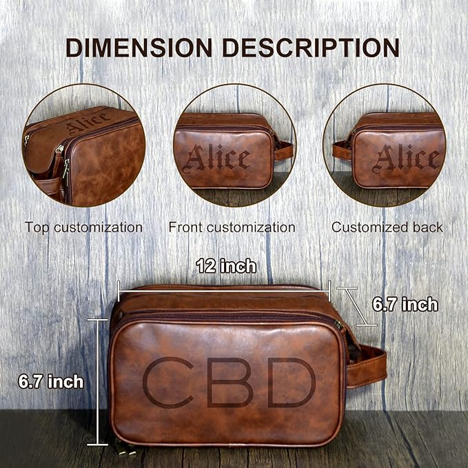 Personalized Leather Toiletry Bag for Men, Large Capacity Toiletry Travel Bag, PU Leather Waterproof Shaving Bag, Travel Essentials Customized Gifts for Husband, Groomsmen, Father's Day