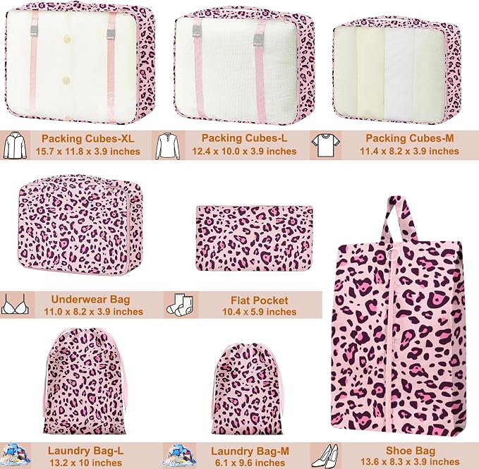 Packing Cubes for Travel - 8 Set Luggage Organizer Bags for Family, Mesh Breathable Packing Cubes for Suitcases Durable Travel Essentials Bags Set
