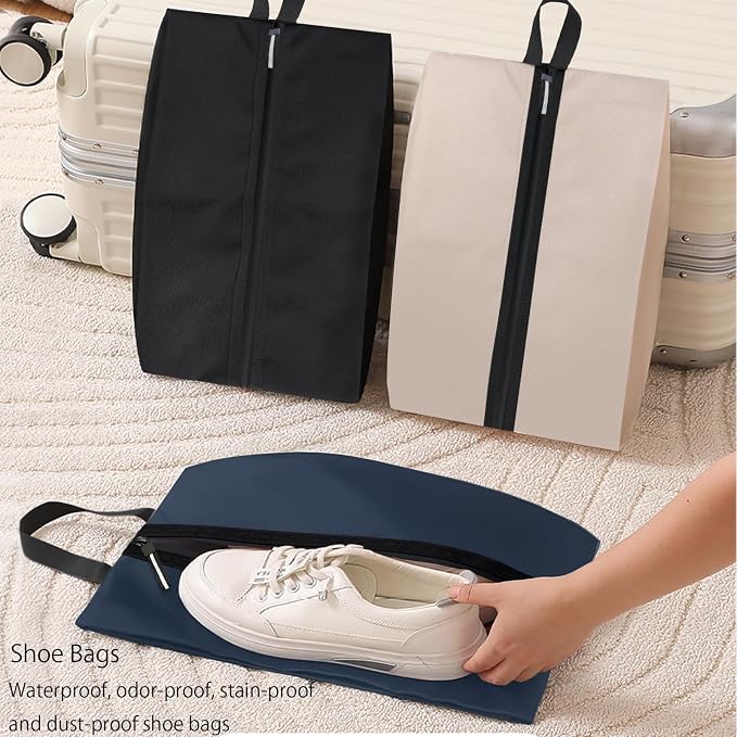 Shoe Bag for Travel, Waterproof Extra Large Shoe Storage Organizer with Handle, Multi-Functional Odor-Resistant Shoe Pouch for Gym, Soccer, Golf, Tennis Soccer Cleats Bag 16.5 x 9.8 Inches (Dark Blue)