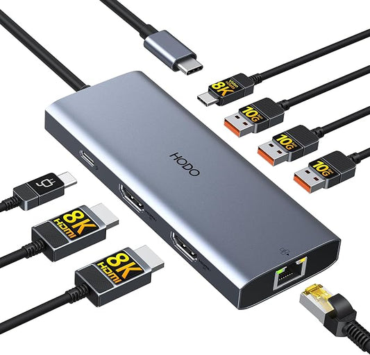 USB C Laptop Docking Station Dual/Triple Display with 2 HDMI USB C 8K | USB to USB C Adapter with 10G USB 3.1*3, 100W PD, Ethernet,Docking Station 3 Monitors 8-in-1 USB C Hub for Hp/Dell Laptop