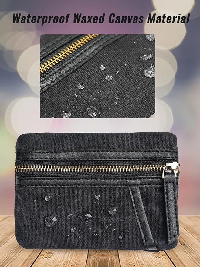 Sayram SP6 EDC Pouch, Waxed Canvas Compact Pocket Organizer, EDC Pocket Pouch for Men, Zippered Pocket Pouch, Mini EDC Organizer for Everyday Carry, Multitool Organizer Pouch (Oil Wax Black)