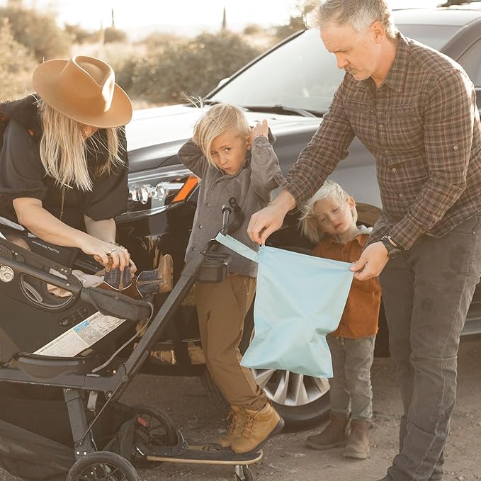 Tiny Twinkle Mess Proof Wet Bags | 2-Pack Reusable Waterproof Wet Bags for Swimsuits | Baby Clothes | Travel & Diaper Bag (Space, Ice Blue)