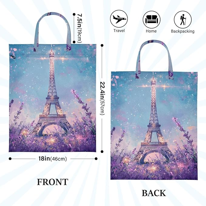 Travel Laundry Bags 2 PC Wet Dry Bag with Handle Dirty Clothes Organizer for Swimsuits Beach Camping Waterproof Washable Lavender Eiffel Tower Purple