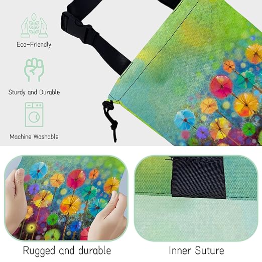 Watercolor Floral Car Trash Bag,Hanging Drawstring Car Garbage Bag, Waterproof Canvas Car Back Seat Organizer with Adjustable Buckle, for Vehicles, SUVs, Camping, Road Trips