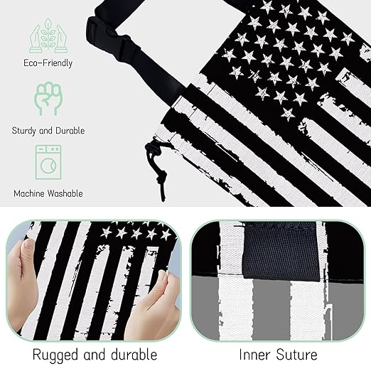 Retro American Flag Car Trash Bag,Hanging Drawstring Car Garbage Bag,Waterproof Canvas Car Back Seat Organizer with Adjustable Buckle,for Vehicles,SUVs,Camping,Road Trips