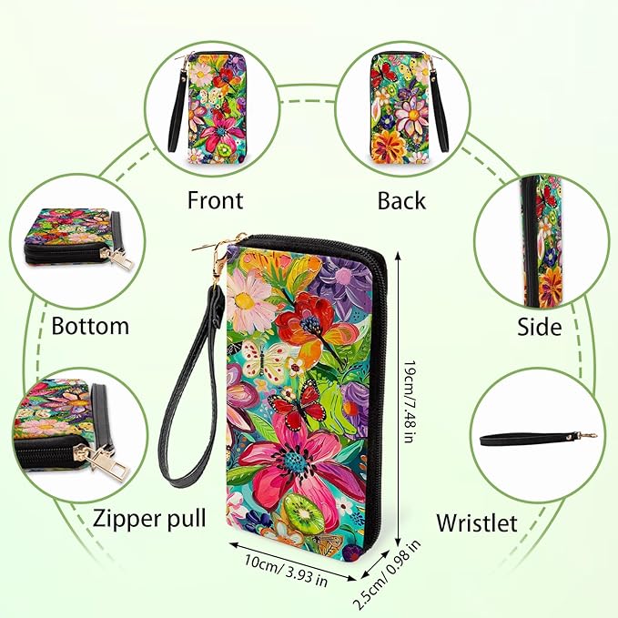 Floral Wallets for Women - Vibrant PU Leather Womens Wallet with Cash Zipper Coin Purse, Small Credit Card Holder Travel Wallet, Wristlet Wallets for Female Ladies Mom Girls Purse (Flower Lovers Gift)