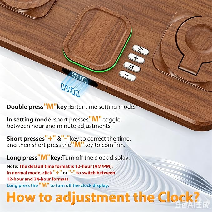 30W Charging Station for Apple Products,Foldable Wireless Charger with Clock Display&7 Color Light,Wired Charging for iPad/Tablet Charging Station for iPhone17, for Apple Watch11for AirPods4(Woodgrain
