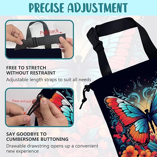 Car Garbage Bag Colorful Butterfly with Flowers Hanging Canvas Car Trash Bag Waterproof Drawstring Car Back Seat Organizer for Car Back Front Seat Console with Adjustable Buckle